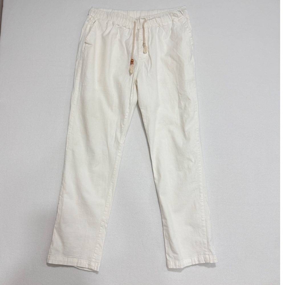 Coastal Flax (Linen) and Cotton Blend Pants XL White Coastal Minimalist Beach